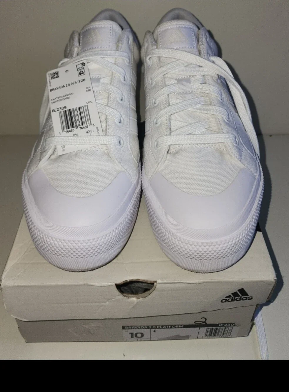 Adidas Bravada 2.0 White Platform Skateboarding Shoes, Athletic Sneakers 10